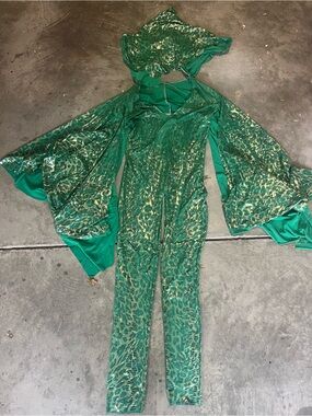 Green Metallic Jumpsuit with Cape